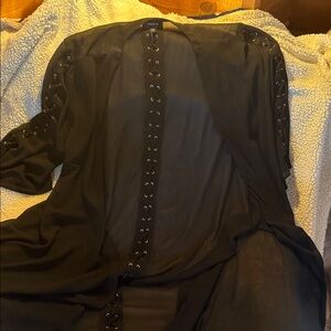torrid Black Lace-Up Open Front Kimono Cardigan